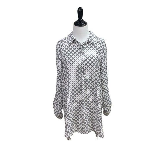 Pleione Women's L Large Blouse Top Roll Top Sleeve Chain Link Pattern - Picture 1 of 6